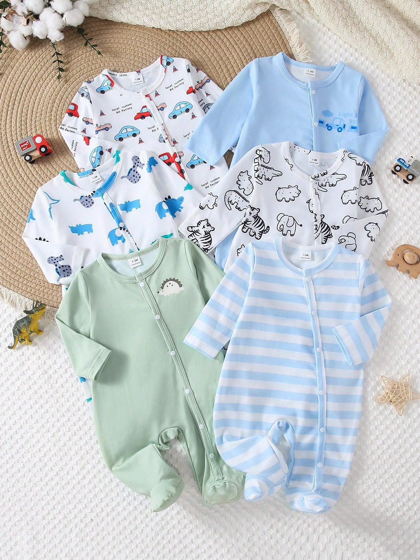 Random 1sets Newborn 0-12 Months Jumpsuit Forest Style Cute Ditsy Floral With Chain Craft Contrast Color Fresh Style Long Sleeve Footed Open Crotch