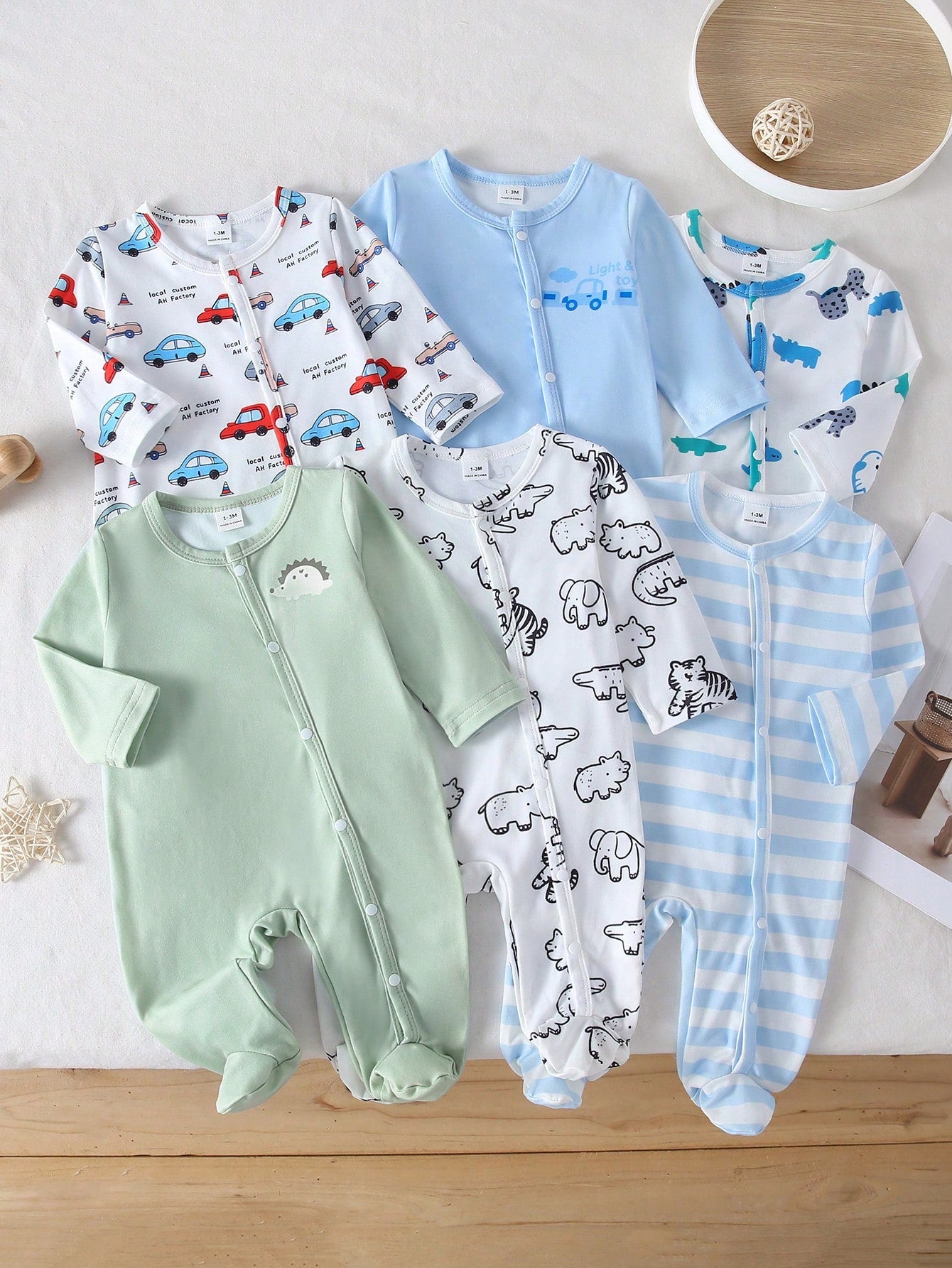 Random 1sets Newborn 0-12 Months Jumpsuit Forest Style Cute Ditsy Floral With Chain Craft Contrast Color Fresh Style Long Sleeve Footed Open Crotch