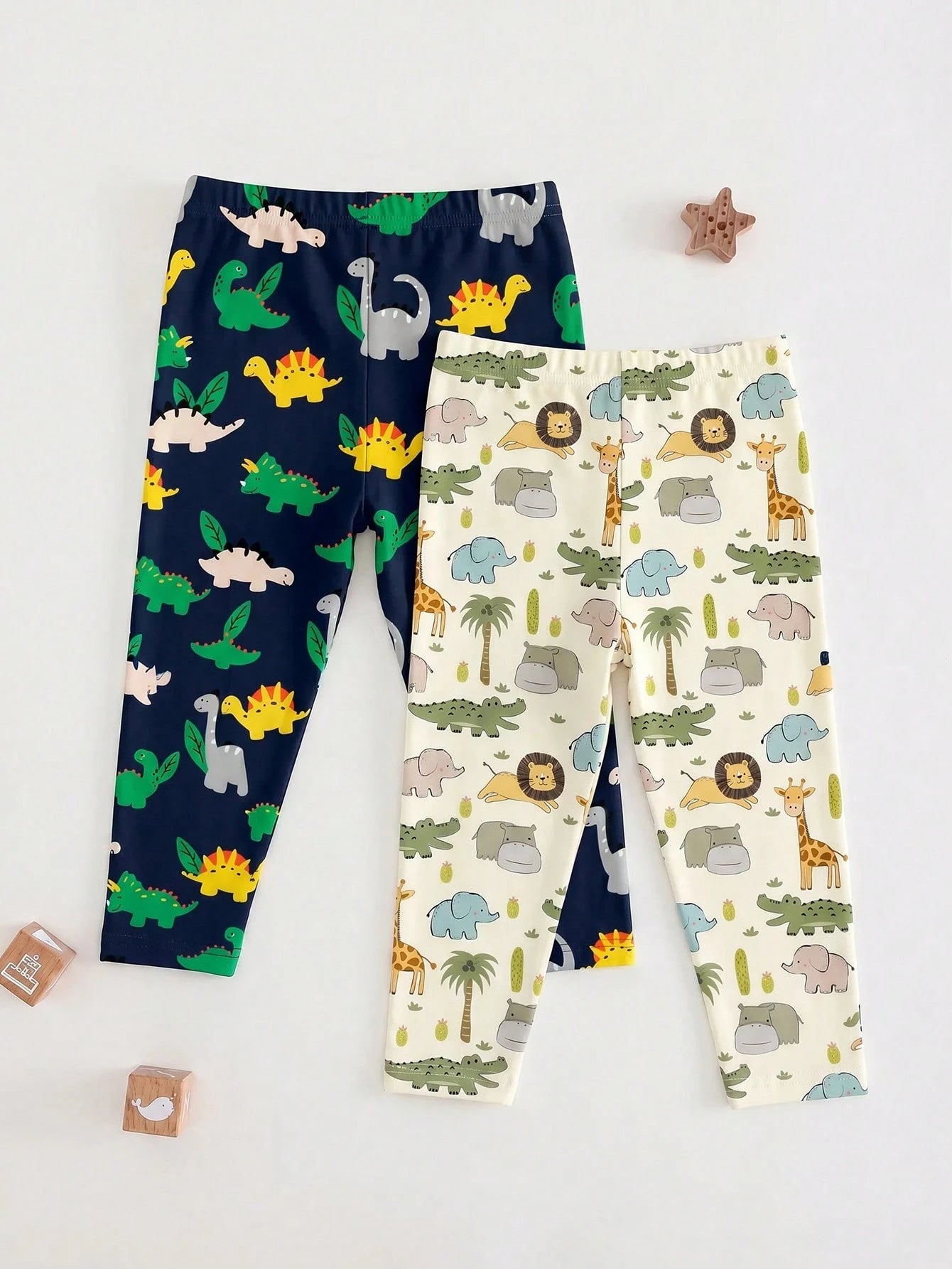 RANDOM 5 PCS SEND 2 PCS Baby Boy Patterned Long Pants 2 Pieces Set, Classic Cute Cartoon Dinosaur Print, Classic Animal Party Print, Suitable