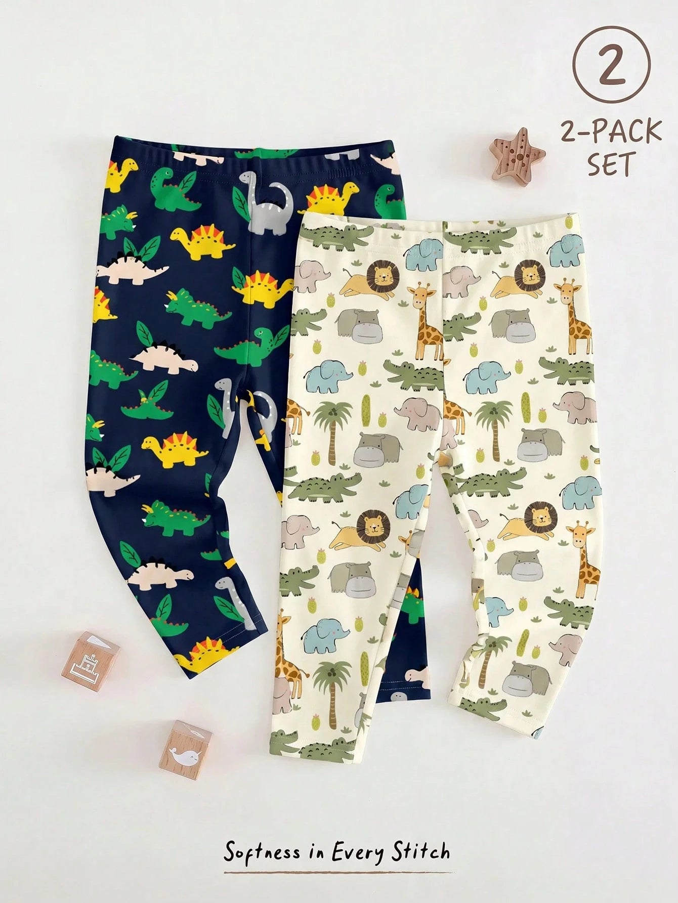 RANDOM 5 PCS SEND 2 PCS Baby Boy Patterned Long Pants 2 Pieces Set, Classic Cute Cartoon Dinosaur Print, Classic Animal Party Print, Suitable