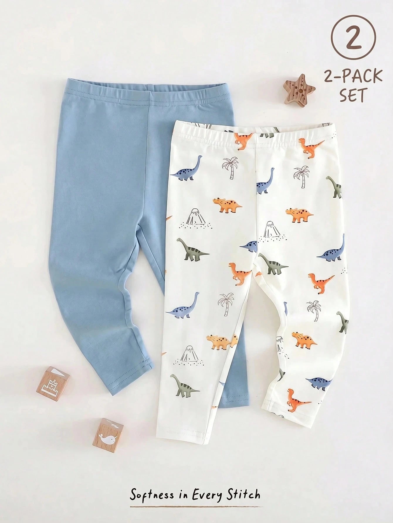 RANDOM 5 PCS SEND 2 PCS Baby Boy Patterned Long Pants 2 Pieces Set, Classic Cute Cartoon Dinosaur Print, Classic Animal Party Print, Suitable