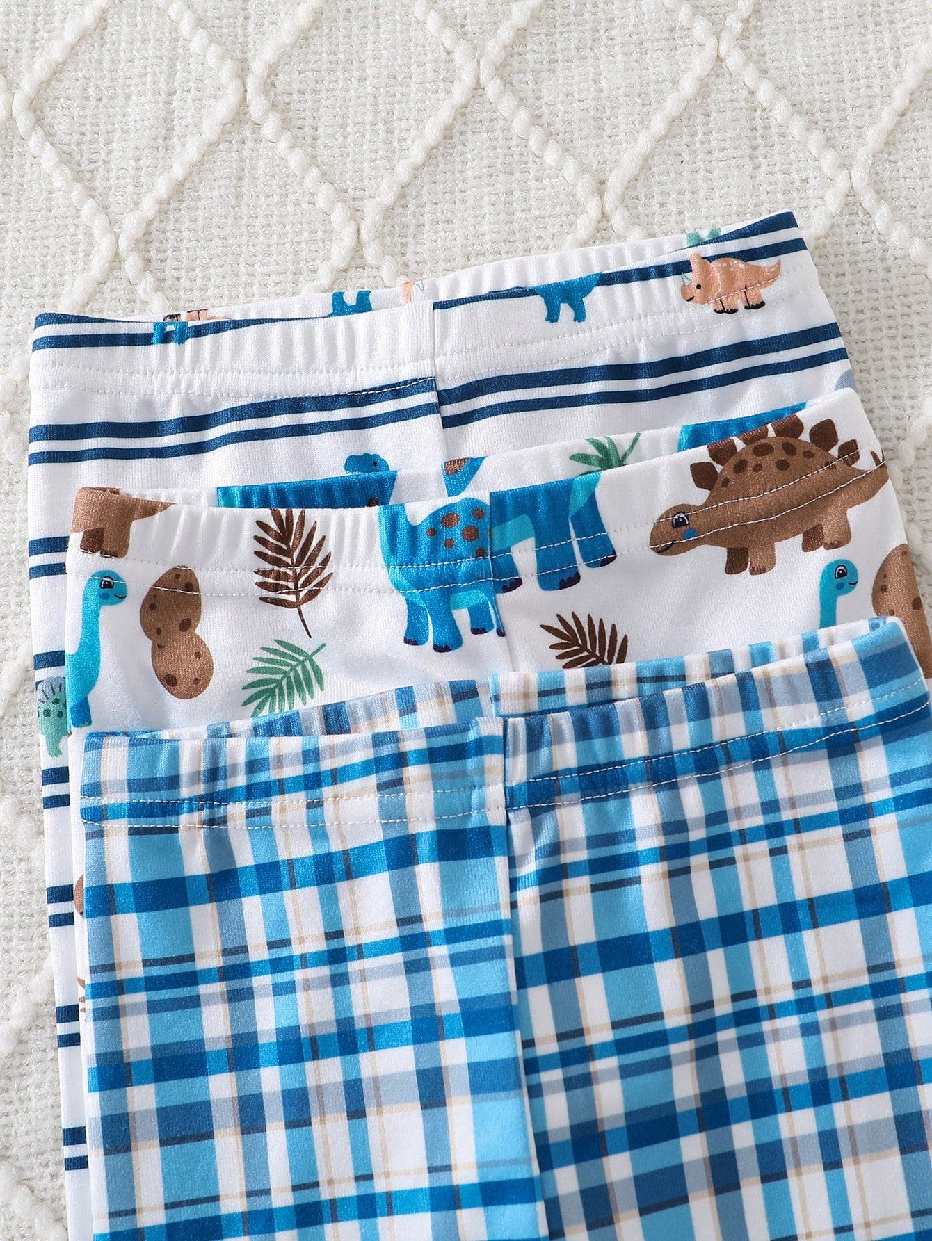 (Randomly Sent 1 Set) Baby Boy Soft Comfortable High Elastic Fabric Crew Neck Long Sleeve Dinosaur Pattern With Plaid Pattern Long Pants Tight Fit Loungewear Set