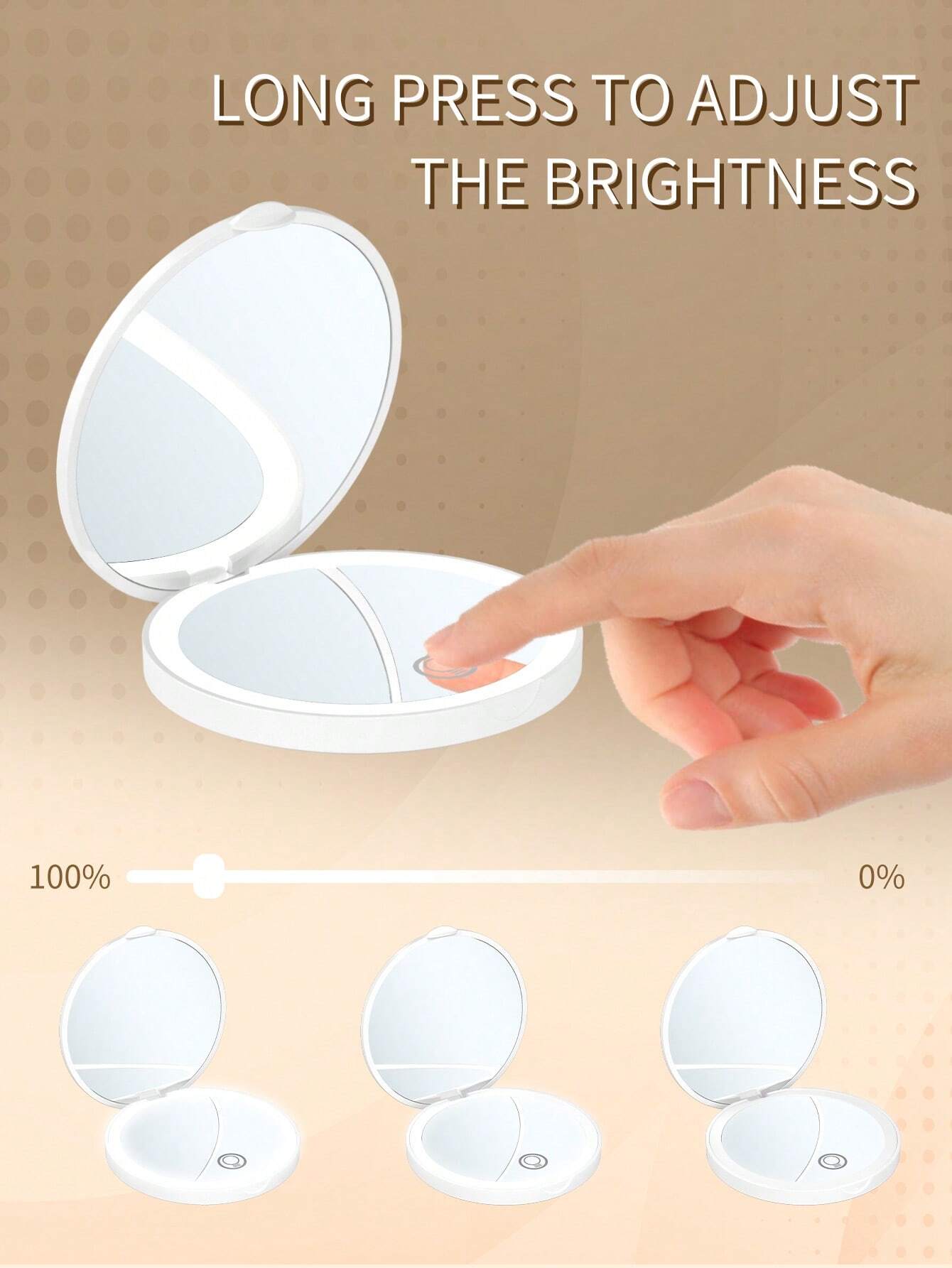 Rechargeable Portable LED Makeup Mirror, Solid Color Light Handheld 2X Magnifying Mirror, Adjustable Fill Light, Compact Foldable With Light