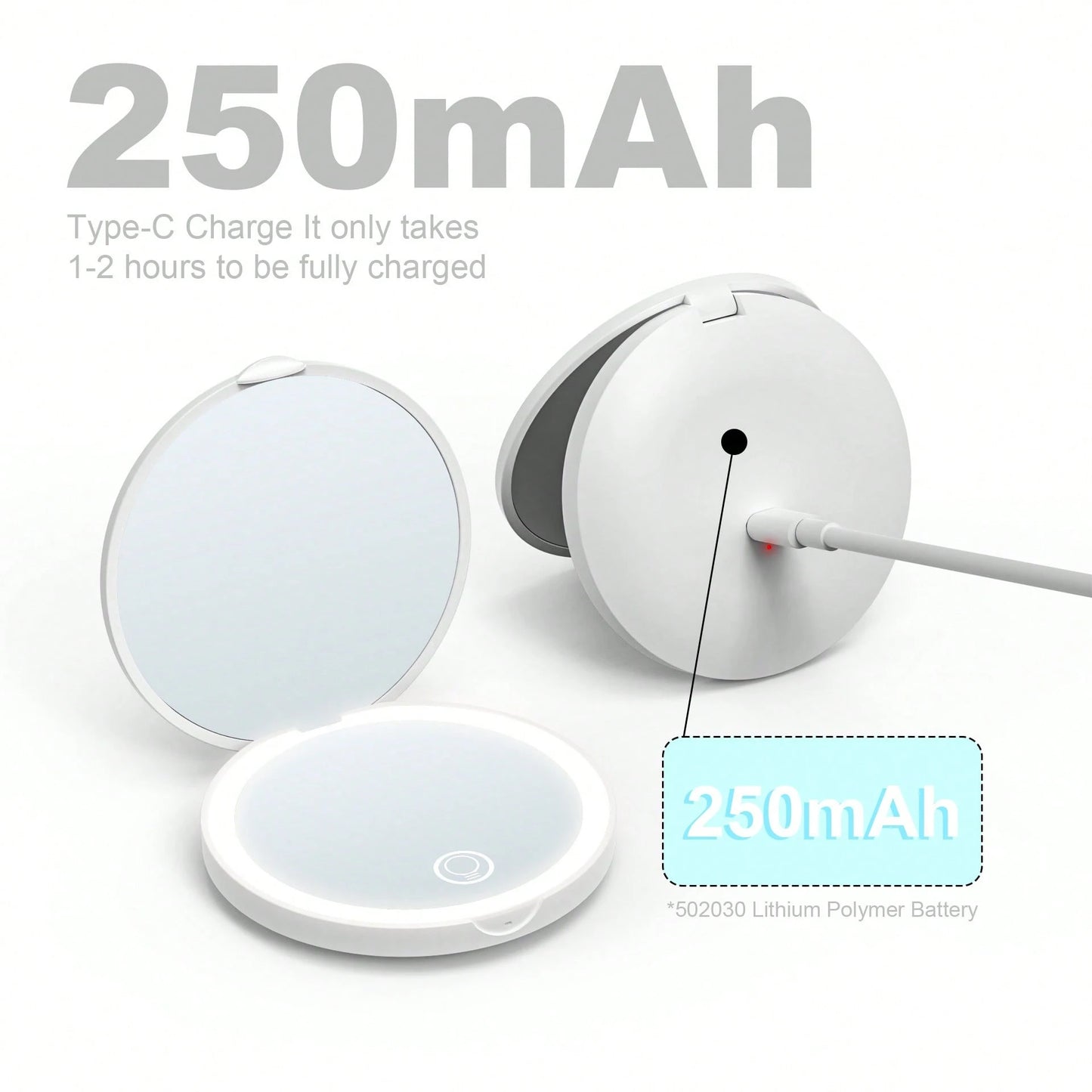 Rechargeable Portable LED Makeup Mirror, Solid Color Light Handheld 2X Magnifying Mirror, Adjustable Fill Light, Compact Foldable With Light