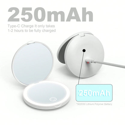 Rechargeable Portable LED Makeup Mirror, Solid Color Light Handheld 2X Magnifying Mirror, Adjustable Fill Light, Compact Foldable With Light