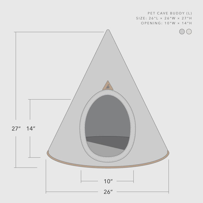 Large triangular pet cave with dimensions on a white background