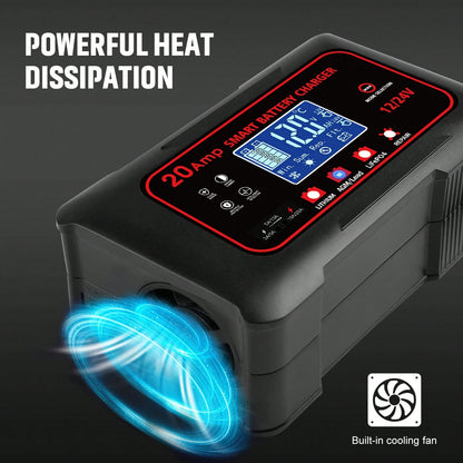 RED-20-Amp Smart Battery Charger, For Car,Boat,Motorcycle, Lawn Mower,12V/20A And 24V/10A.Lithium,Lifepo4,Lead-Acid(AGM/Gel/SLA..) Car Battery Charger,Trickle Charger, Maintainer/Pulse Repair Charger