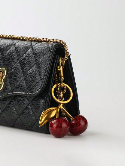Red Cherry Bag Charm, Handbag Pendant, Keychain, Car Accessory And Keychain Gift- Exquisite Accessory Designed For Women