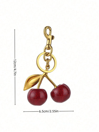 Red Cherry Bag Charm, Handbag Pendant, Keychain, Car Accessory And Keychain Gift- Exquisite Accessory Designed For Women