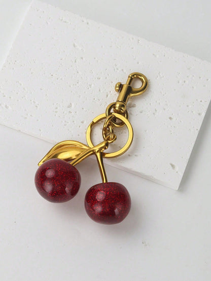 Red Cherry Bag Charm, Handbag Pendant, Keychain, Car Accessory And Keychain Gift- Exquisite Accessory Designed For Women