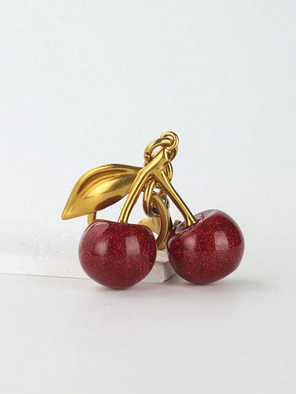 Red Cherry Bag Charm, Handbag Pendant, Keychain, Car Accessory And Keychain Gift- Exquisite Accessory Designed For Women
