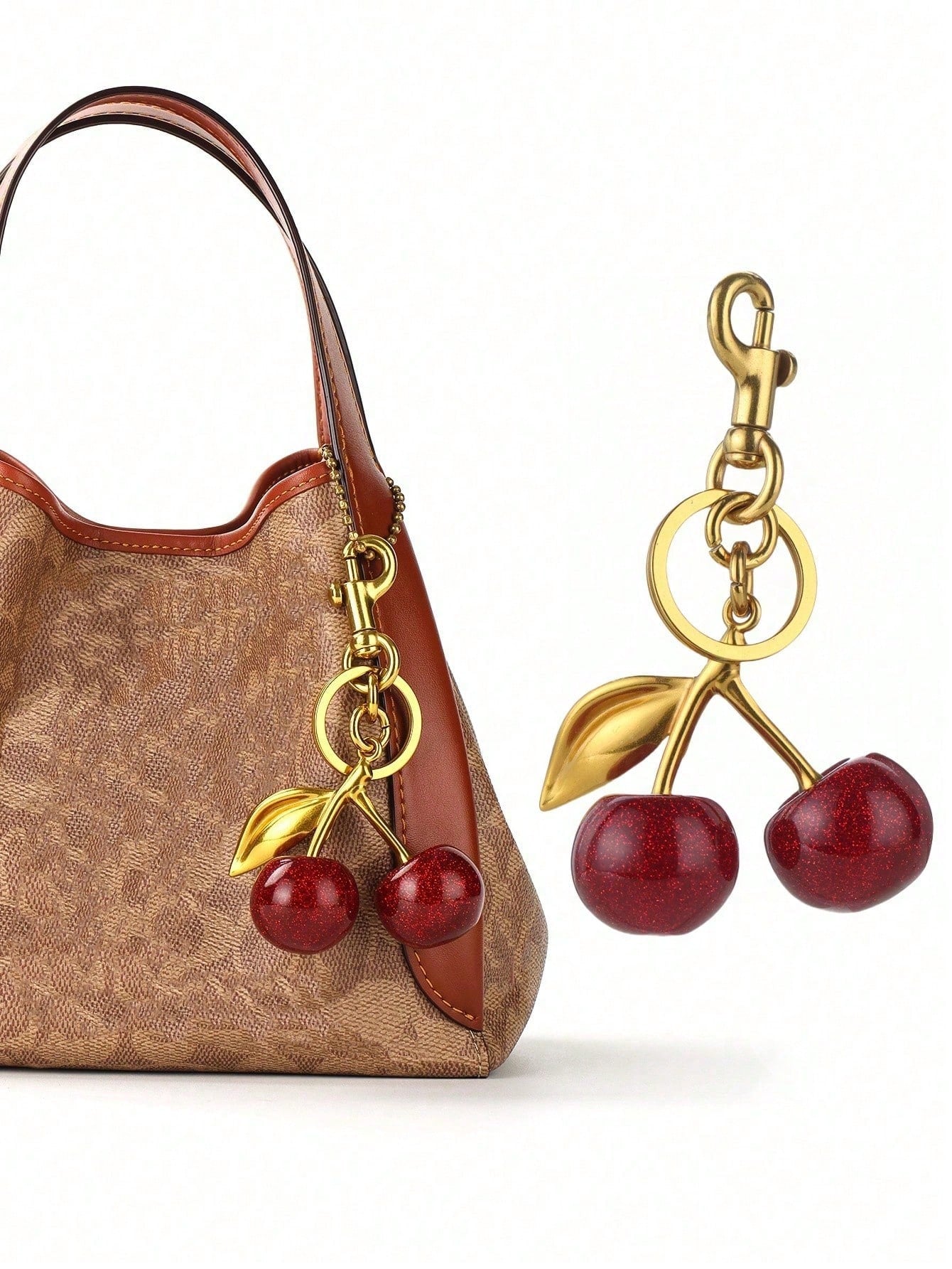 Red Cherry Bag Charm, Handbag Pendant, Keychain, Car Accessory And Keychain Gift- Exquisite Accessory Designed For Women