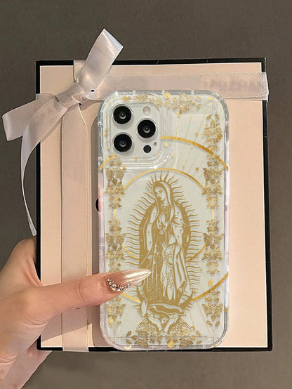Religious Mythological Figure Fashion Our Lady & Cross Print Clear Case Compatible With Iphone 11/12/13/14/15/15pro/15 Plus/15 Promax/7plus/8plus/X/Xs Max/Xr/11pro/12pro/13pro/14pro/12mini/13mini/11pr