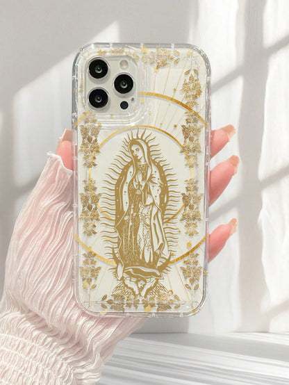 Religious Mythological Figure Fashion Our Lady & Cross Print Clear Case Compatible With Iphone 11/12/13/14/15/15pro/15 Plus/15 Promax/7plus/8plus/X/Xs Max/Xr/11pro/12pro/13pro/14pro/12mini/13mini/11pr