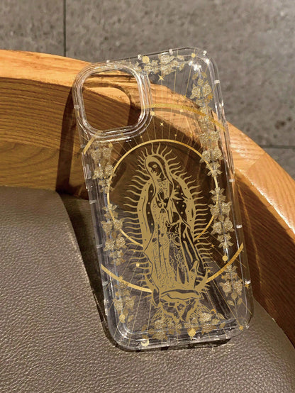Religious Mythological Figure Fashion Our Lady & Cross Print Clear Case Compatible With Iphone 11/12/13/14/15/15pro/15 Plus/15 Promax/7plus/8plus/X/Xs Max/Xr/11pro/12pro/13pro/14pro/12mini/13mini/11pr