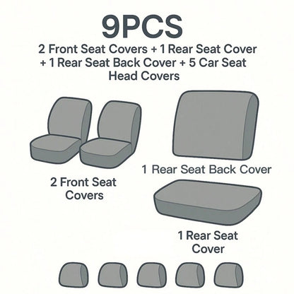 REMAX 9pcs Polyester Fabric Car Seat Covers, Compatible With Airbags, Universal Fit Seat Cushions, Car Accessories, New Design For Women