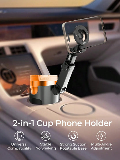 REMAX Adjustable Magnetic Car Cup Holder Mount, Strong Magnetic Hold, 360° Rotating Extendable Arm, Multi-Angle & Height Adjustment, Stable No-Shake Design, Fits 3.37-3.7 Inch Cup Holders, 1-Second In