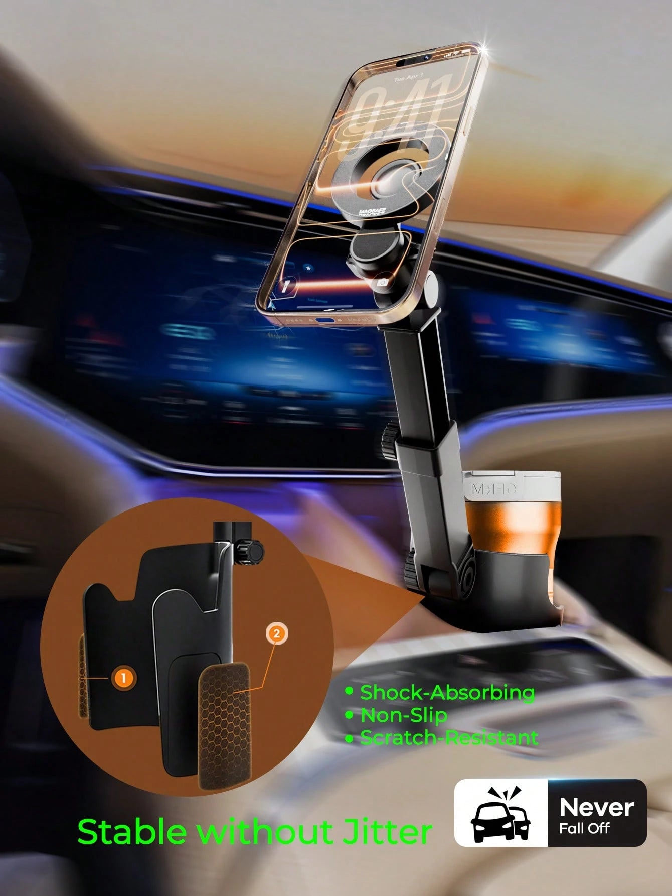 REMAX Adjustable Magnetic Car Cup Holder Mount, Strong Magnetic Hold, 360° Rotating Extendable Arm, Multi-Angle & Height Adjustment, Stable No-Shake Design, Fits 3.37-3.7 Inch Cup Holders, 1-Second In
