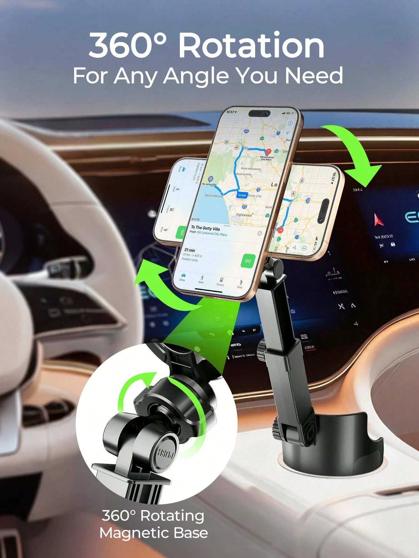 REMAX Adjustable Magnetic Car Cup Holder Mount, Strong Magnetic Hold, 360° Rotating Extendable Arm, Multi-Angle & Height Adjustment, Stable No-Shake Design, Fits 3.37-3.7 Inch Cup Holders, 1-Second In
