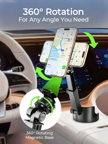 REMAX Adjustable Magnetic Car Cup Holder Mount, Strong Magnetic Hold, 360° Rotating Extendable Arm, Multi-Angle & Height Adjustment, Stable No-Shake Design, Fits 3.37-3.7 Inch Cup Holders, 1-Second In