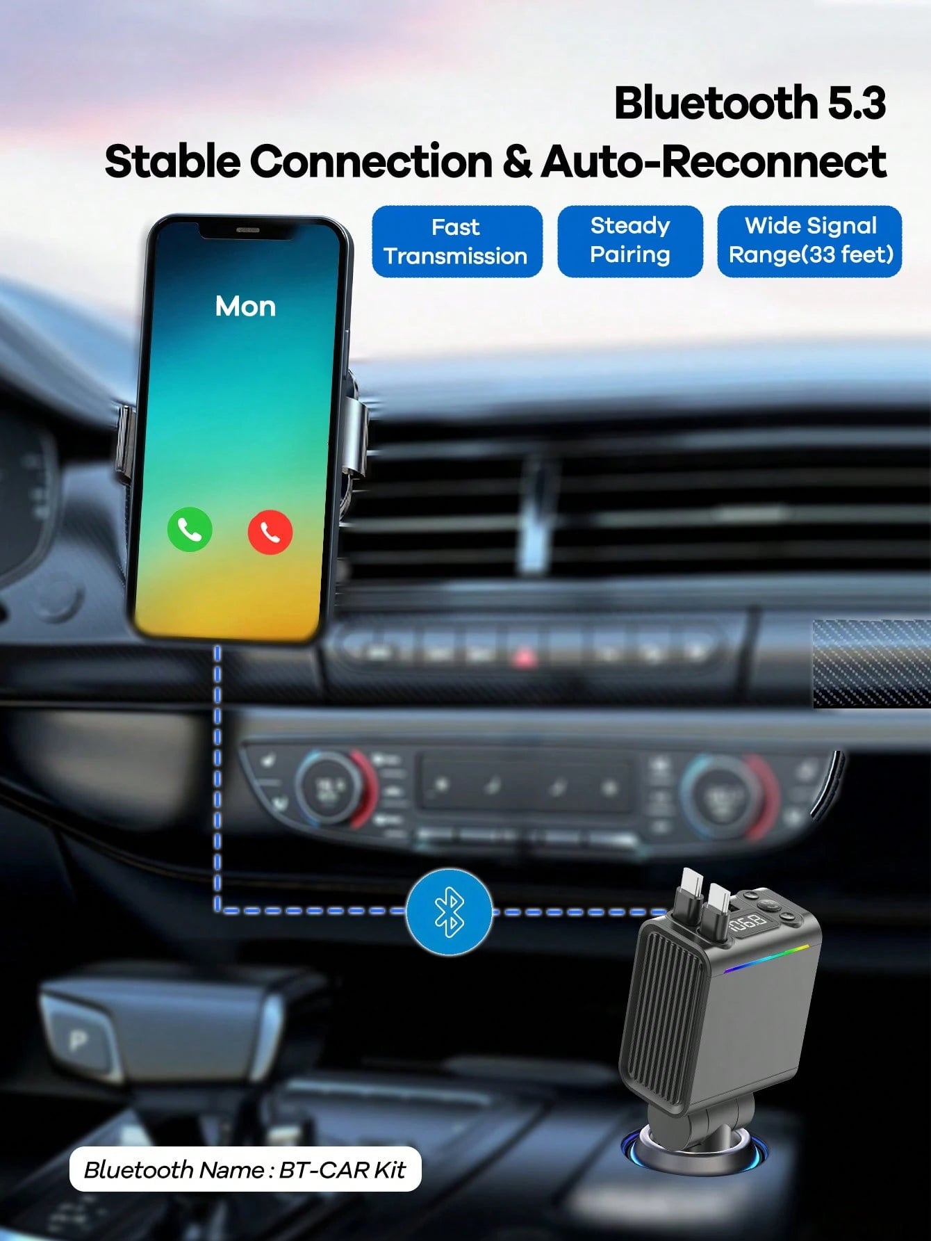 REMAX Bluetooth 5.3 FM Transmitter & Car Charger With Colorful Ambient Light, Dual 74cm Retractable USB-C Cables, 30W PD Fast Charging, HD Mic For Hands-Free Calls, Type-C Charger, IPhone Charger, Car