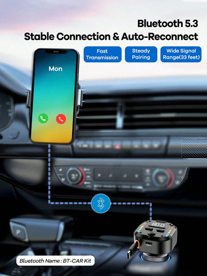 REMAX Bluetooth Car Charger With RGB Lights & 27.5" Retractable Cable; PD 30W Fast Charging; BT 5.3 For Hands-Free Call/Music; Auto Reconnect; Type-C Charger Compatible With Apple/Android; Car Accesso