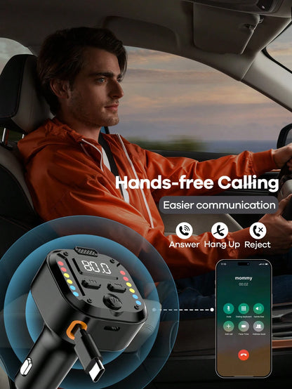 REMAX Bluetooth Car Charger With RGB Lights & 27.5" Retractable Cable; PD 30W Fast Charging; BT 5.3 For Hands-Free Call/Music; Auto Reconnect; Type-C Charger Compatible With Apple/Android; Car Accesso