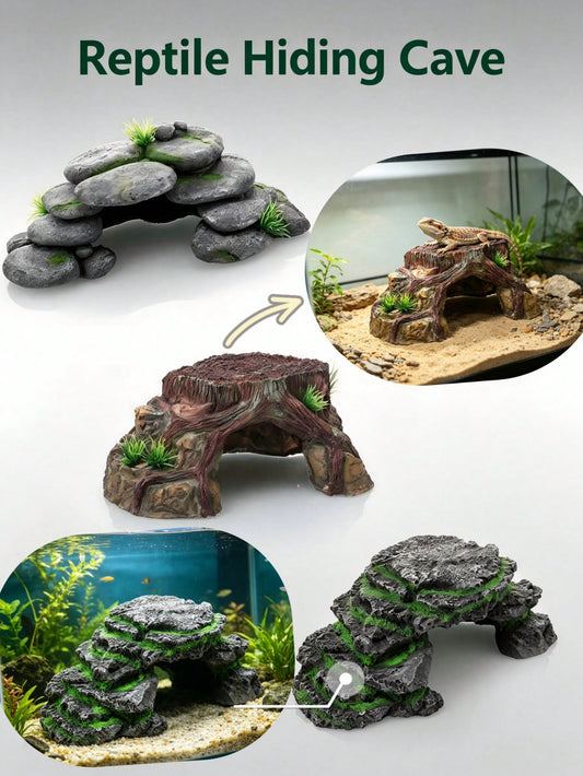 Reptile Pet Lizard Hideaway Cave, Reptile Rock Hiding Place, Aquarium Decor, Mane Lion Lizard, Gecko, Snake Habitat, Turtle Habitat Decor, Amphibian Dwelling