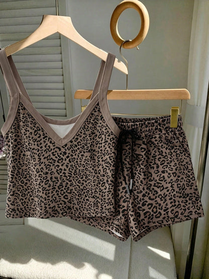 Resyla Ladies' Tank Top, V-Neck, Comfortable And Fitted, Loose Women's Shorts, Sexy And Comfortable Style, Leopard Print, Best-Selling Summer Style