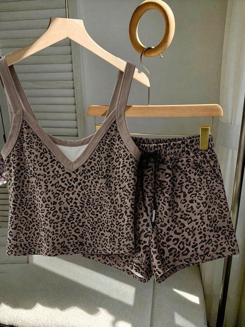 Resyla Ladies' Tank Top, V-Neck, Comfortable And Fitted, Loose Women's Shorts, Sexy And Comfortable Style, Leopard Print, Best-Selling Summer Style