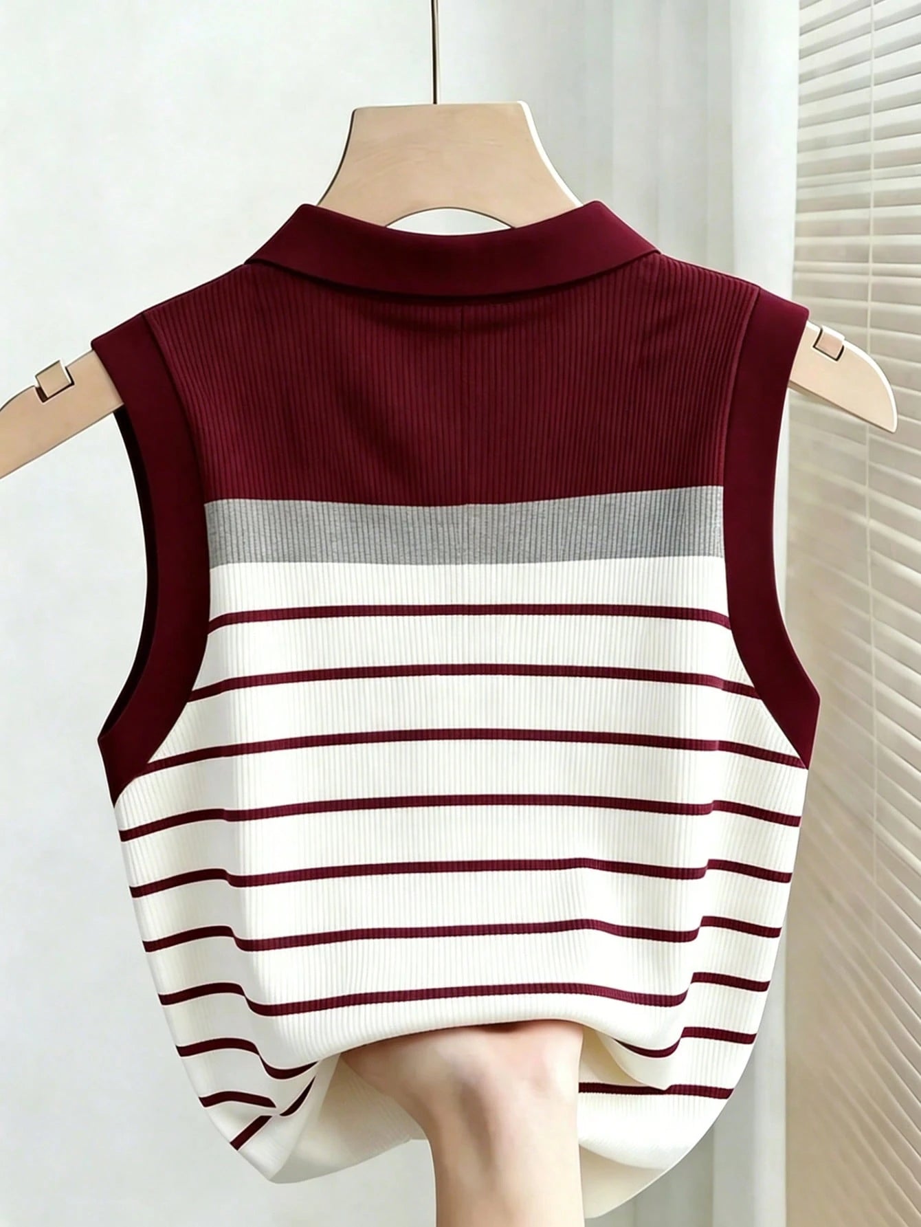 Resyla Women Striped Polo Collar Casual Versatile Tank Top