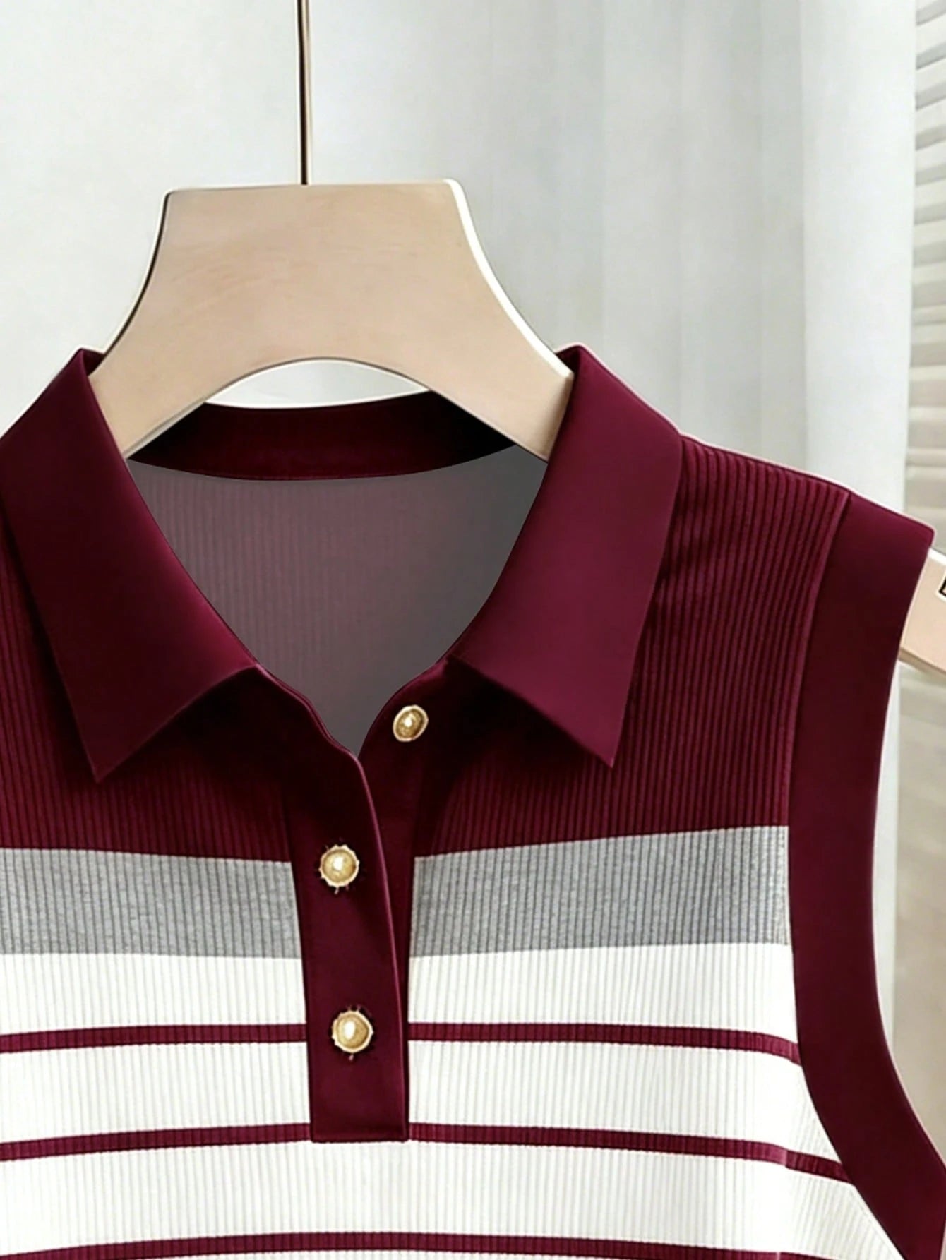 Resyla Women Striped Polo Collar Casual Versatile Tank Top