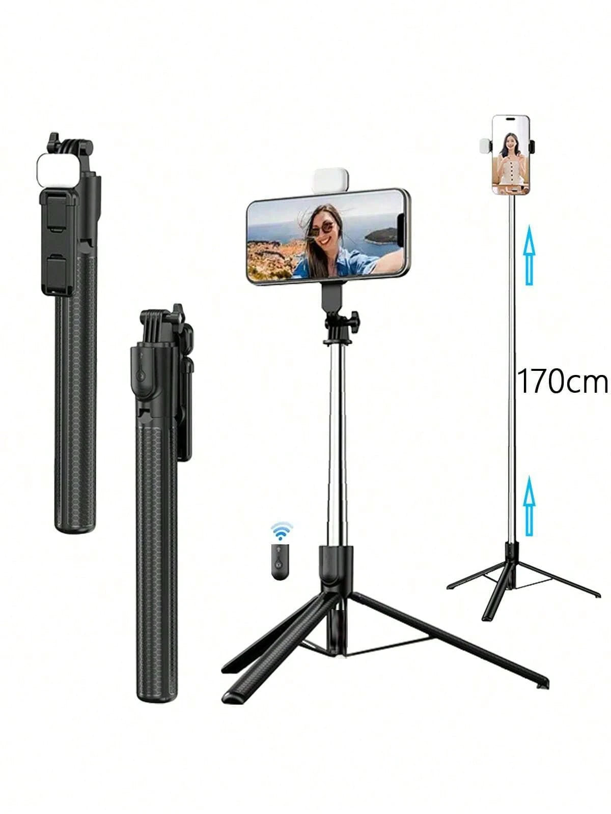 Retractable Phone Selfie Stick,Floor Tripod,With Light And With Wireless Remote,Foldable Rotatable Clip,Integrated Metal Extendable Stick Mobile Handheld Portability Suitable Video,Live