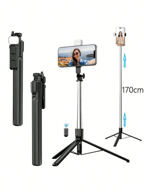 Retractable Phone Selfie Stick,Floor Tripod,With Light And With Wireless Remote,Foldable Rotatable Clip,Integrated Metal Extendable Stick Mobile Handheld Portability Suitable Video,Live