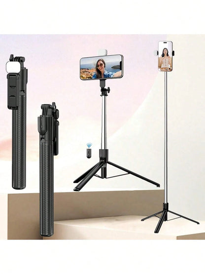 Retractable Phone Selfie Stick,Floor Tripod,With Light And With Wireless Remote,Foldable Rotatable Clip,Integrated Metal Extendable Stick Mobile Handheld Portability Suitable Video,Live