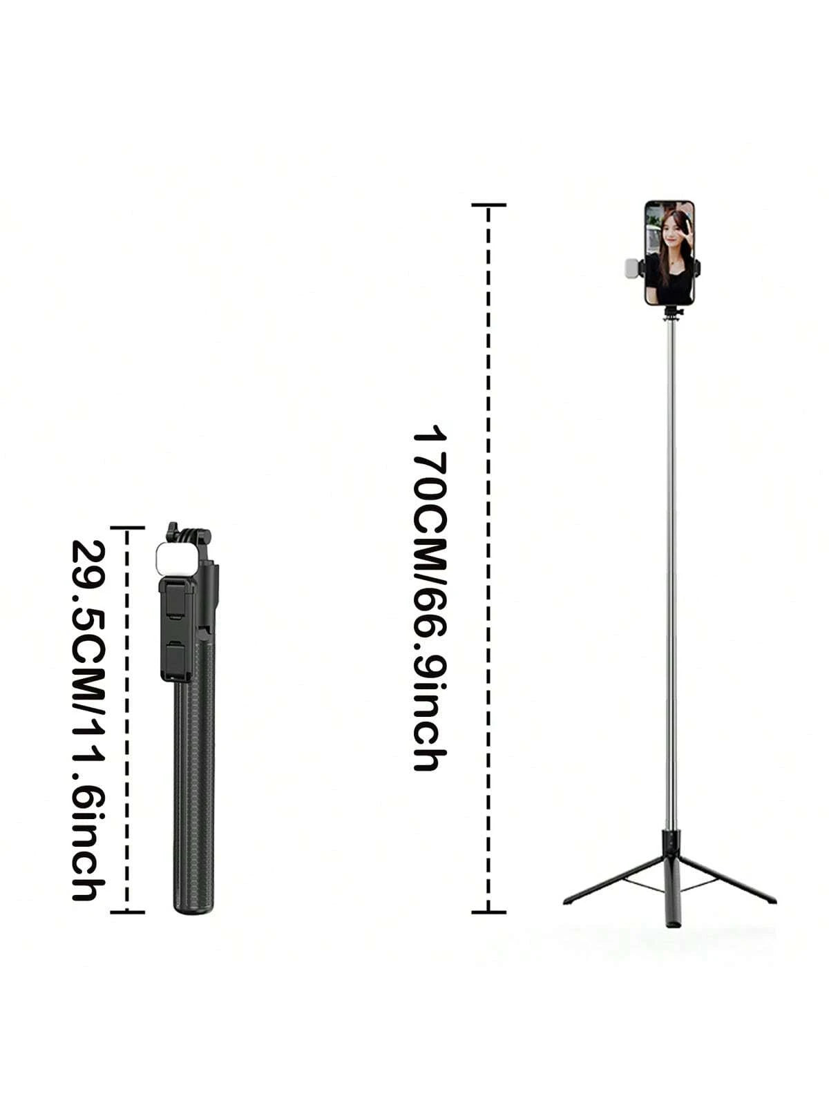 Retractable Phone Selfie Stick,Floor Tripod,With Light And With Wireless Remote,Foldable Rotatable Clip,Integrated Metal Extendable Stick Mobile Handheld Portability Suitable Video,Live