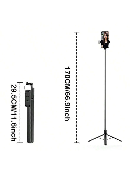 Retractable Phone Selfie Stick,Floor Tripod,With Light And With Wireless Remote,Foldable Rotatable Clip,Integrated Metal Extendable Stick Mobile Handheld Portability Suitable Video,Live