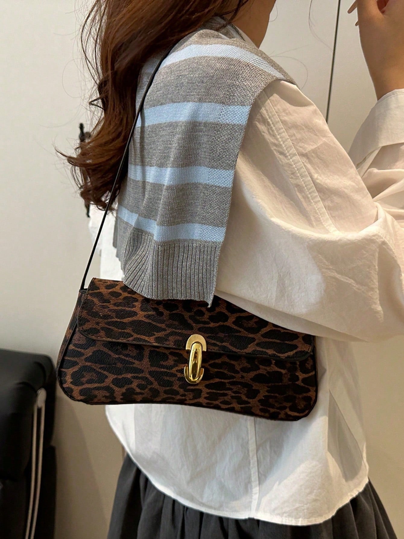 Retro Colorblock Leopard Print Elegant Shoulder/Underarm Bag, Women's Leopard Print Handbag, Leopard Print Makes A Comeback