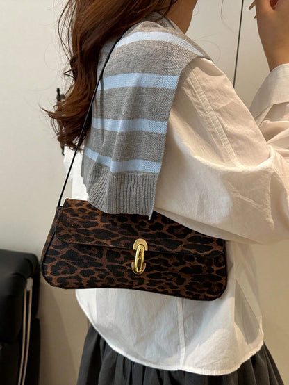 Retro Colorblock Leopard Print Elegant Shoulder/Underarm Bag, Women's Leopard Print Handbag, Leopard Print Makes A Comeback