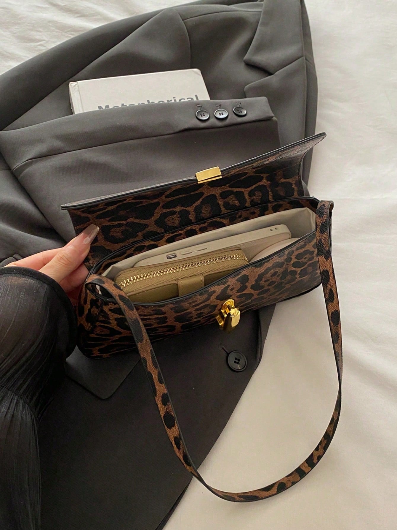 Retro Colorblock Leopard Print Elegant Shoulder/Underarm Bag, Women's Leopard Print Handbag, Leopard Print Makes A Comeback