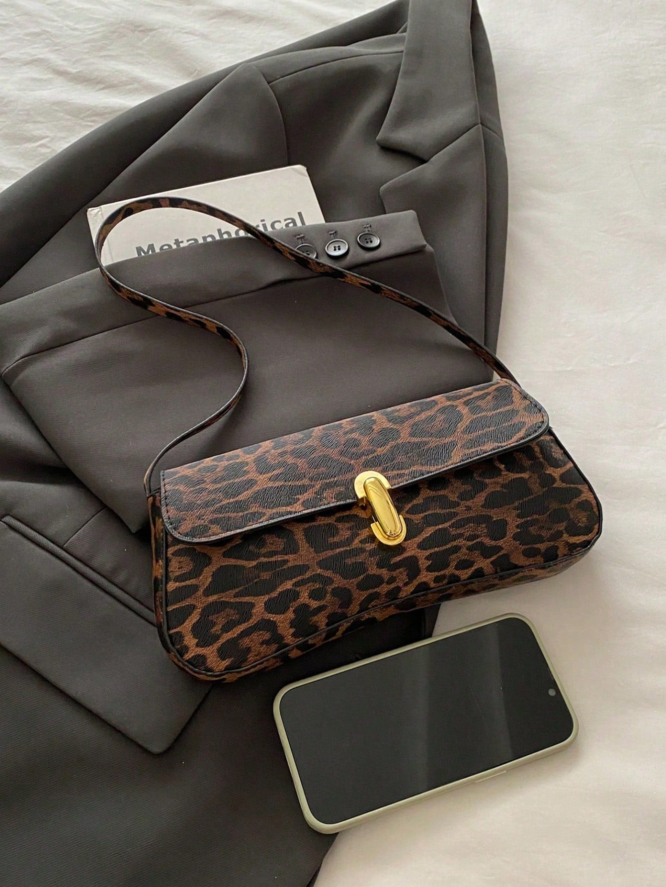 Retro Colorblock Leopard Print Elegant Shoulder/Underarm Bag, Women's Leopard Print Handbag, Leopard Print Makes A Comeback