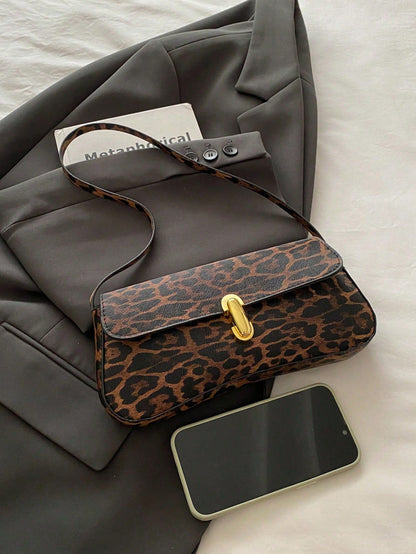 Retro Colorblock Leopard Print Elegant Shoulder/Underarm Bag, Women's Leopard Print Handbag, Leopard Print Makes A Comeback