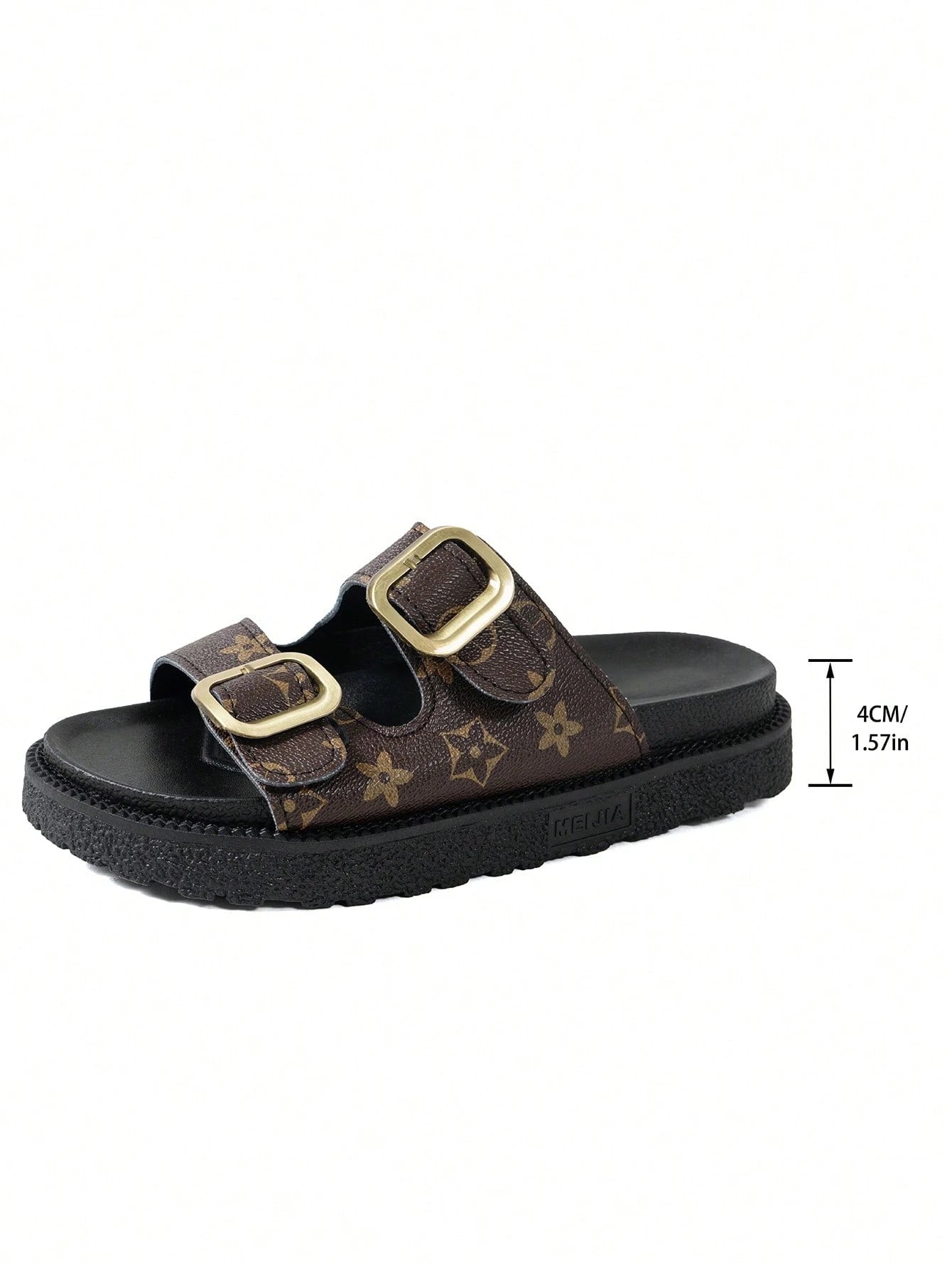 Retro Floral Double-Buckle Women's Sandals, Thick-Sole Slip-On Slides, Comfortable & Versatile Summer Outdoor Slippers,Wedge Sandals