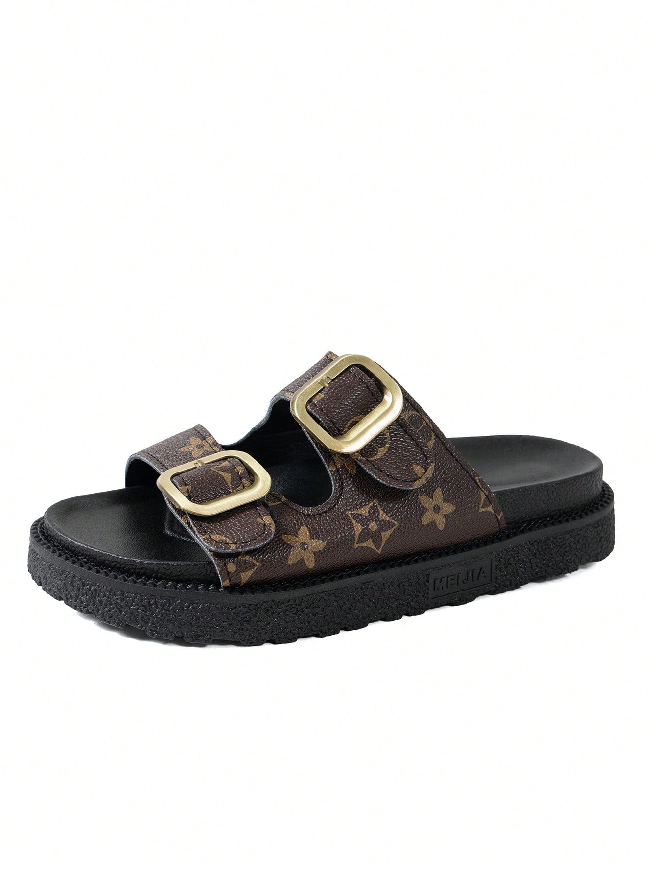 Retro Floral Double-Buckle Women's Sandals, Thick-Sole Slip-On Slides, Comfortable & Versatile Summer Outdoor Slippers,Wedge Sandals