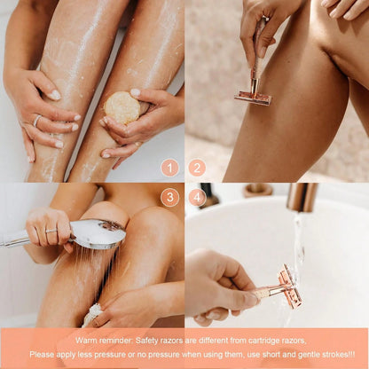 Reusable Women's Razor, Rose Gold Double Edge Safety Razor, Comes With 10 Blades