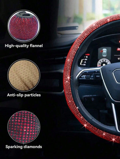 Rhinestone Decor Car Steering Wheel Cover,Car Accessories Women
