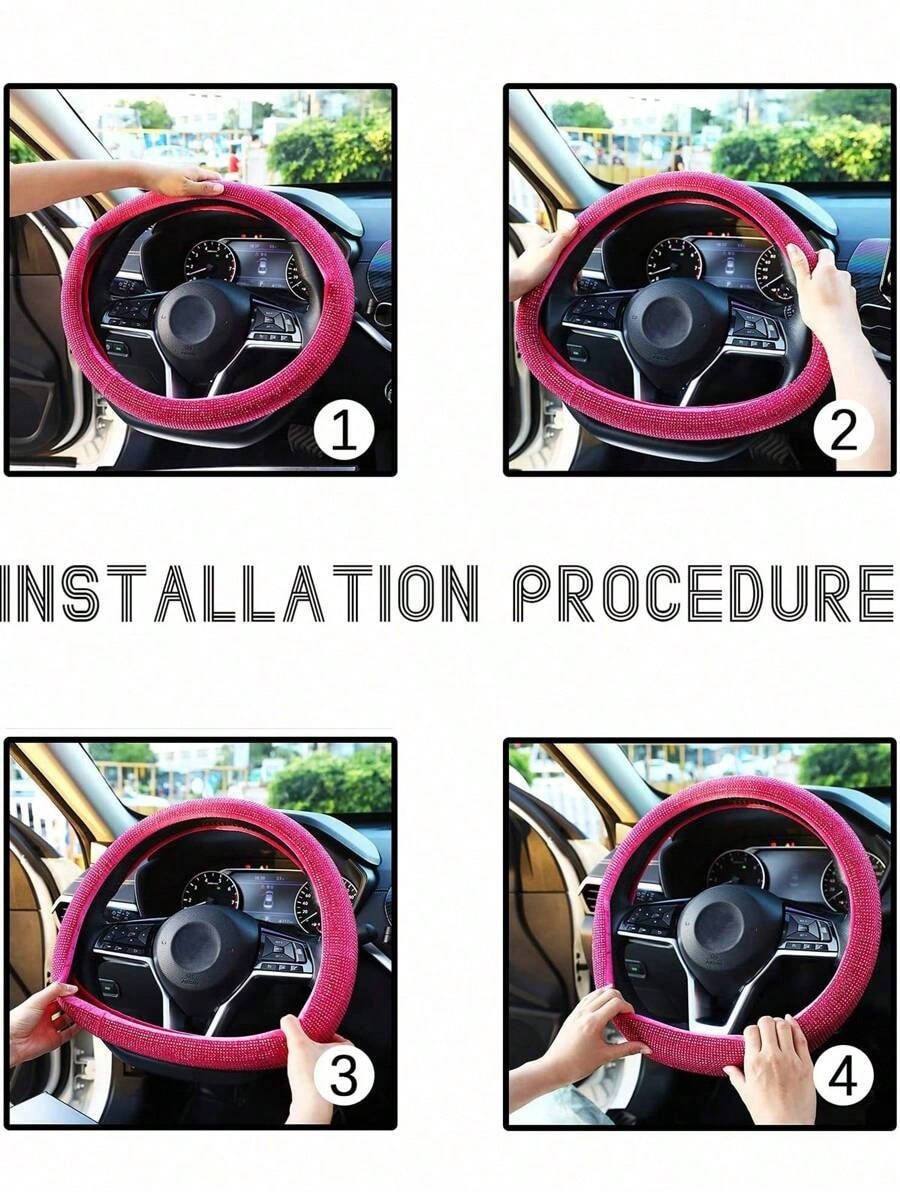 Rhinestone Decor Car Steering Wheel Cover,Car Accessories Women