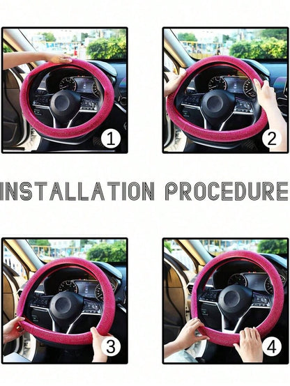 Rhinestone Decor Car Steering Wheel Cover,Car Accessories Women