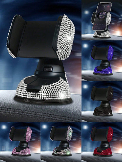 Rhinestone Decor Suction Cup Car Phone Holder Compatible With IPhone, Android Phone, Gift For Birthday, Family, Friends Car Accessories