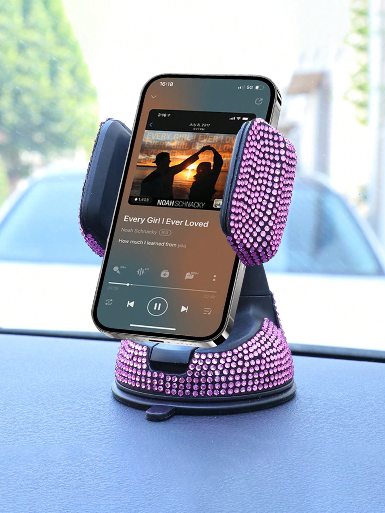 Rhinestone Decor Suction Cup Car Phone Holder Compatible With IPhone, Android Phone, Gift For Birthday, Family, Friends Car Accessories